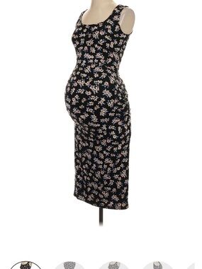 Seraphine Black Floral Maternity Midi Dress